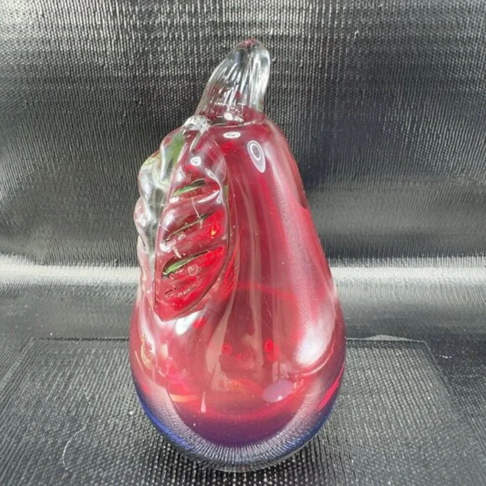 Thick Heavy Hand Blown Venetian‎ Art Glass Fruit Pear Paperweight Italian Glass